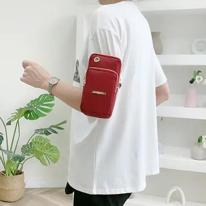 WILKYs0Mobile Phone Bag Women Shoulder Bag 3-layer Zipper Design Small Crossb
 Product information:
 
 Material: Nylon
 
 Opening method: zipper
 
 Internal structure of the packet: card slot
 
 Bag shapes: square vertical section
 
 Applicab