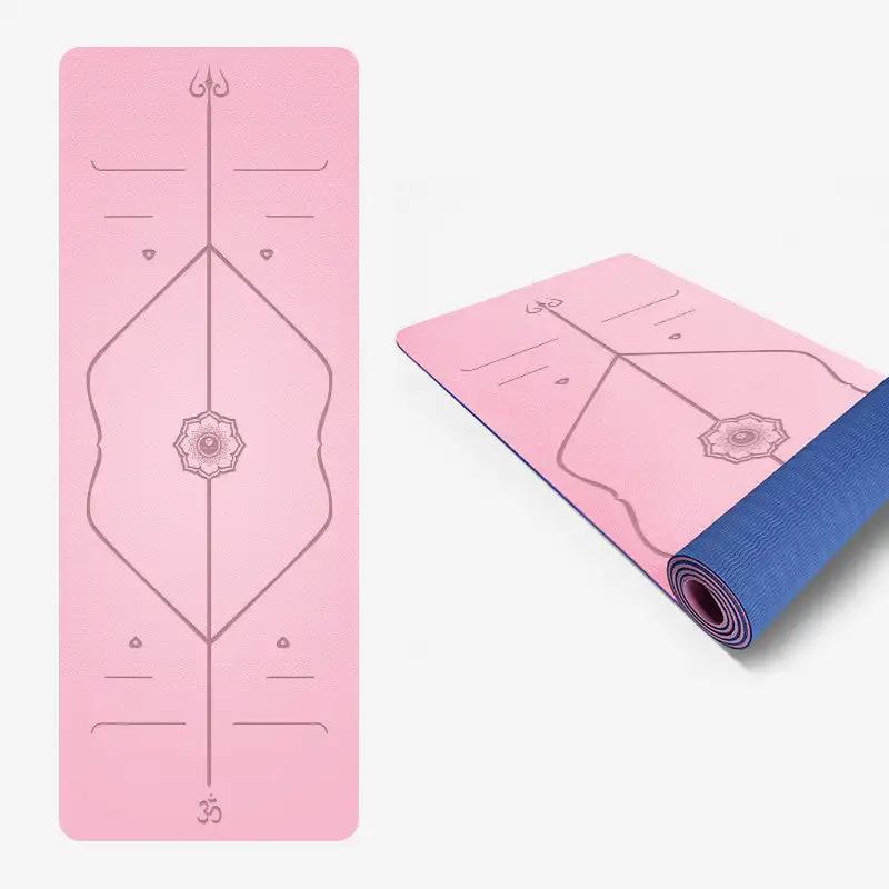 Pido TPE yoga mat, plain design, pink with alignment pattern, 183x61cm, 6mm thickness.