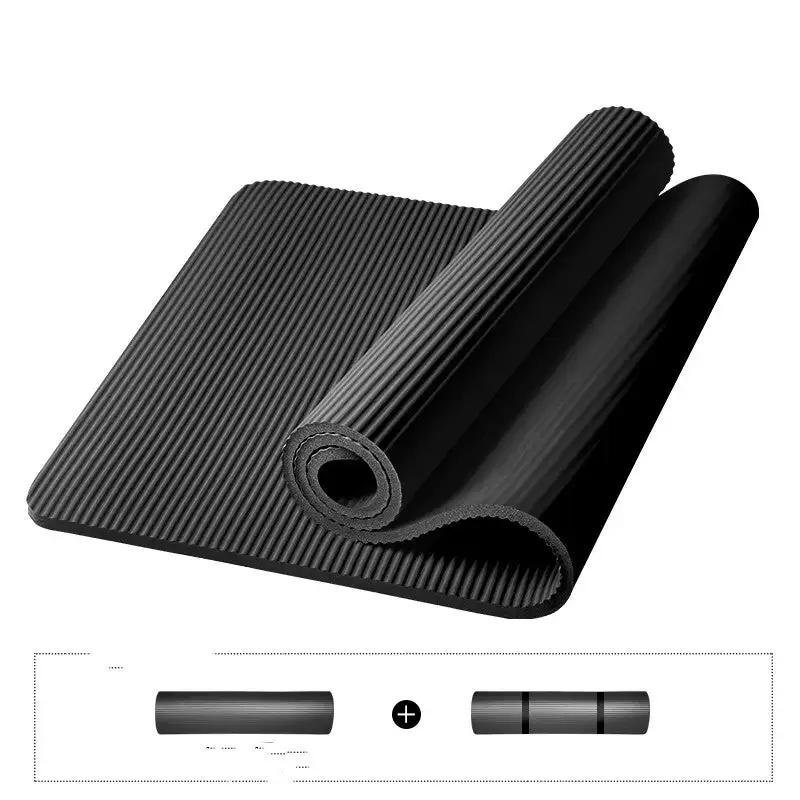 High-intensity black fitness yoga mat with anti-skid NBR rubber.