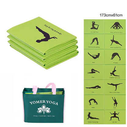 WILKYs0Foldable and portable yoga mat
 Material: PVC
 
 Patterns: geometric patterns
 
 Features: foldable and portable
 
 Category: Yoga Mat
 
 Function: antiskid ultra thin small mini thickening
 
 Ap