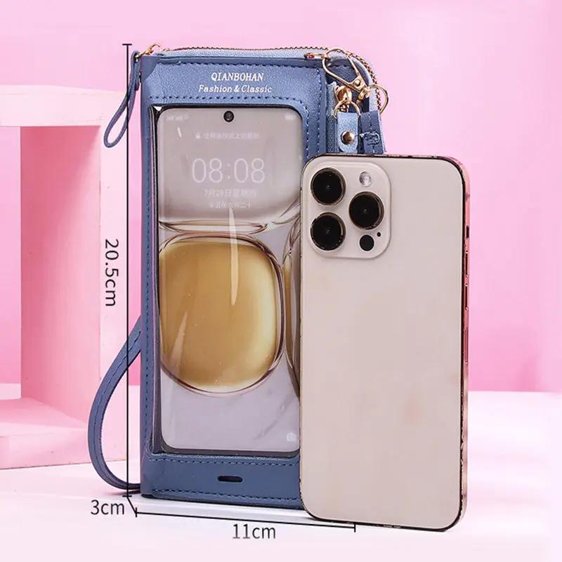 WILKYs4Transparent Touch Screen Mobile Phone Crossbody Bags Women Anti-theft 
 Product information:
 


 Material:pu
 
 Opening:zipper
 
 Internal structure of the bag: coin place
 
 Shape of the bag: vertical square
 
 Lining texture: pu
 
 