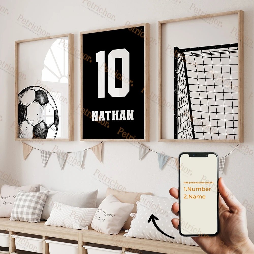 Personalized Football Jersey Wall Art – Custom Name & Number, 3pcs Set - WILKYs