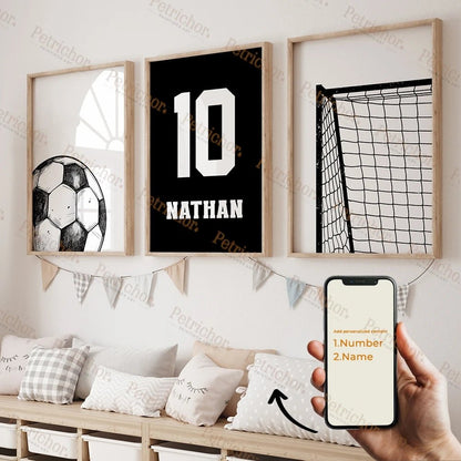 Personalized Football Jersey Wall Art – Custom Name & Number, 3pcs Set - WILKYs