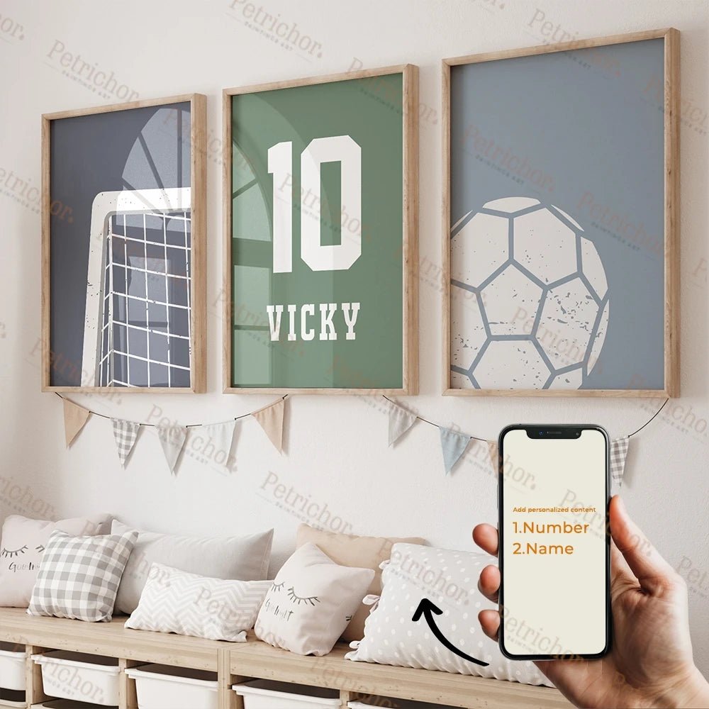Personalized Football Jersey Wall Art – Custom Name & Number, 3pcs Set - WILKYs