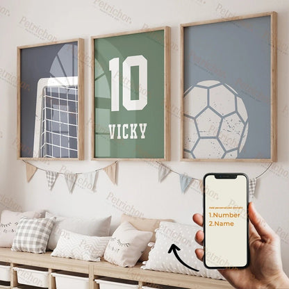 Personalized Football Jersey Wall Art – Custom Name & Number, 3pcs Set - WILKYs