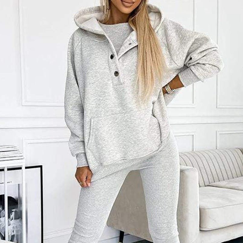 3pcs Women's Sports Suit Loose Hooded Pockets Sweatshirt And Vest And Slim Trousers - WILKYs