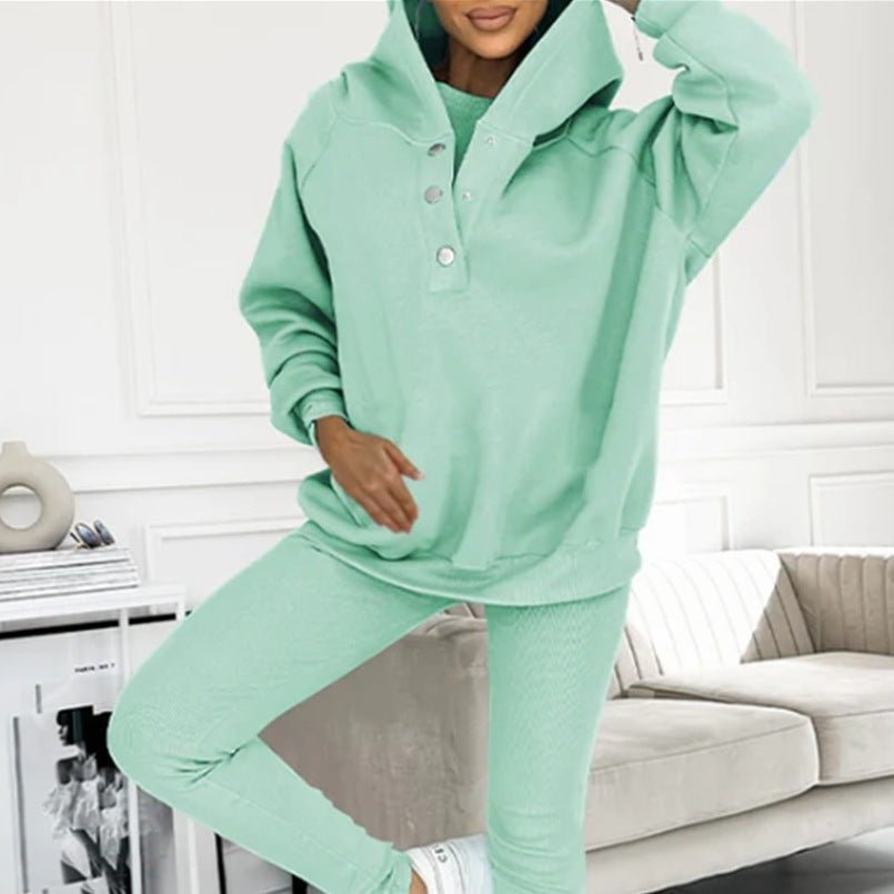 3pcs Women's Sports Suit Loose Hooded Pockets Sweatshirt And Vest And Slim Trousers - WILKYs