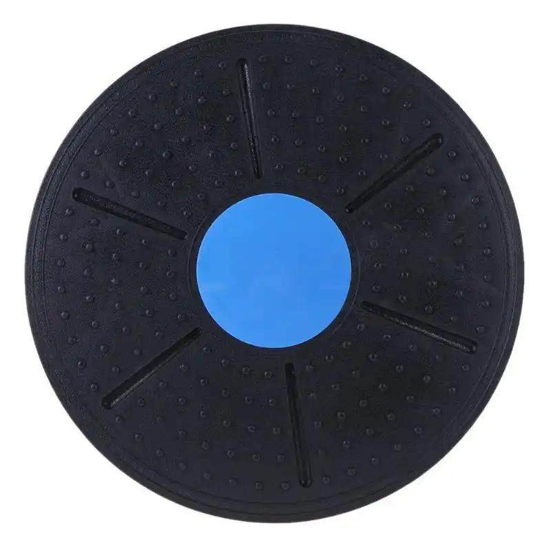 Fitness balance board in black with a blue center, made of engineering plastic.