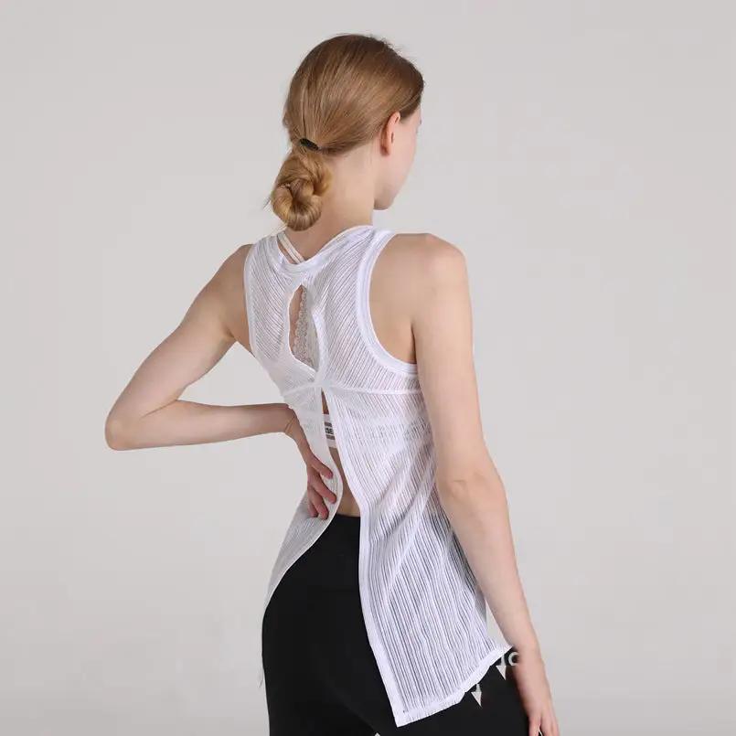 Women's quick-drying breathable yoga fitness vest in white, ideal for running sports and exercise.