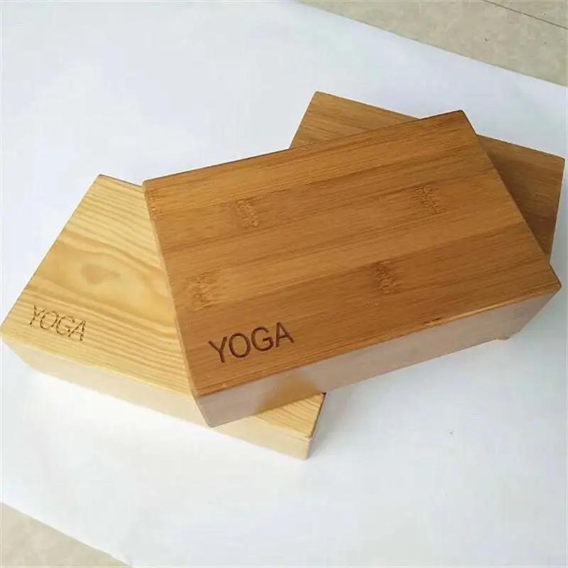 Bamboo and wood yoga brick for fitness, 23x15x7.6 cm, cork material.