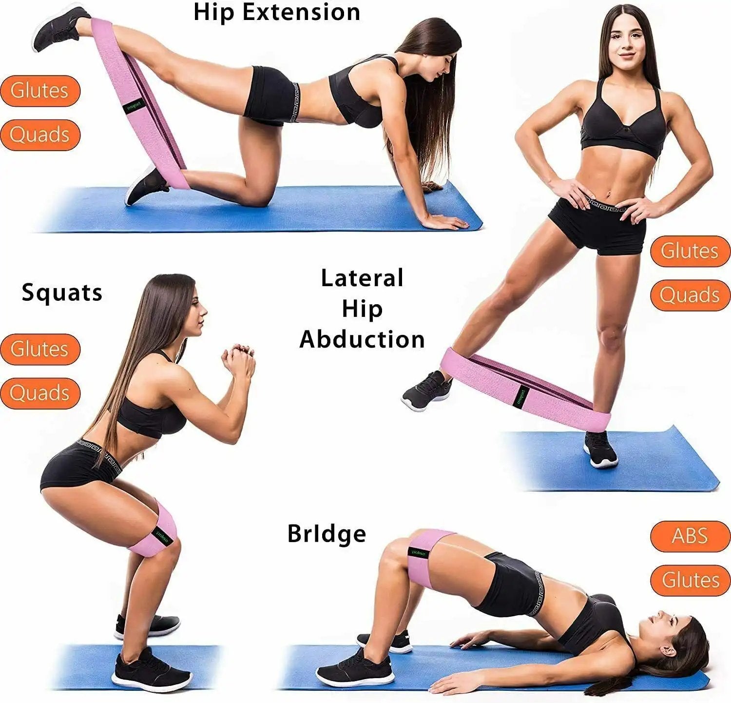 Workout resistance bands loop set for legs and butt exercises.