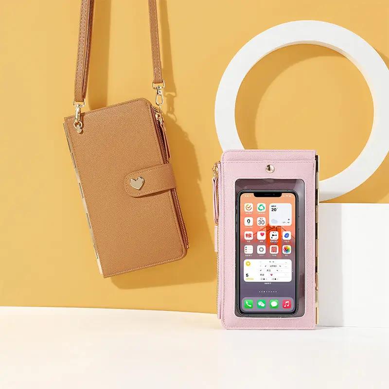 WILKYs4Mobile Phone Bags With Transparent Touch Screen Love Buckle Long Walle
 Product information:
 


 Material:pu
 
 Opening:zipper
 
 Bag shape: vertical square type
 
 Applicable gender: female
 
 Popular elements: woven, straw, plaid, d