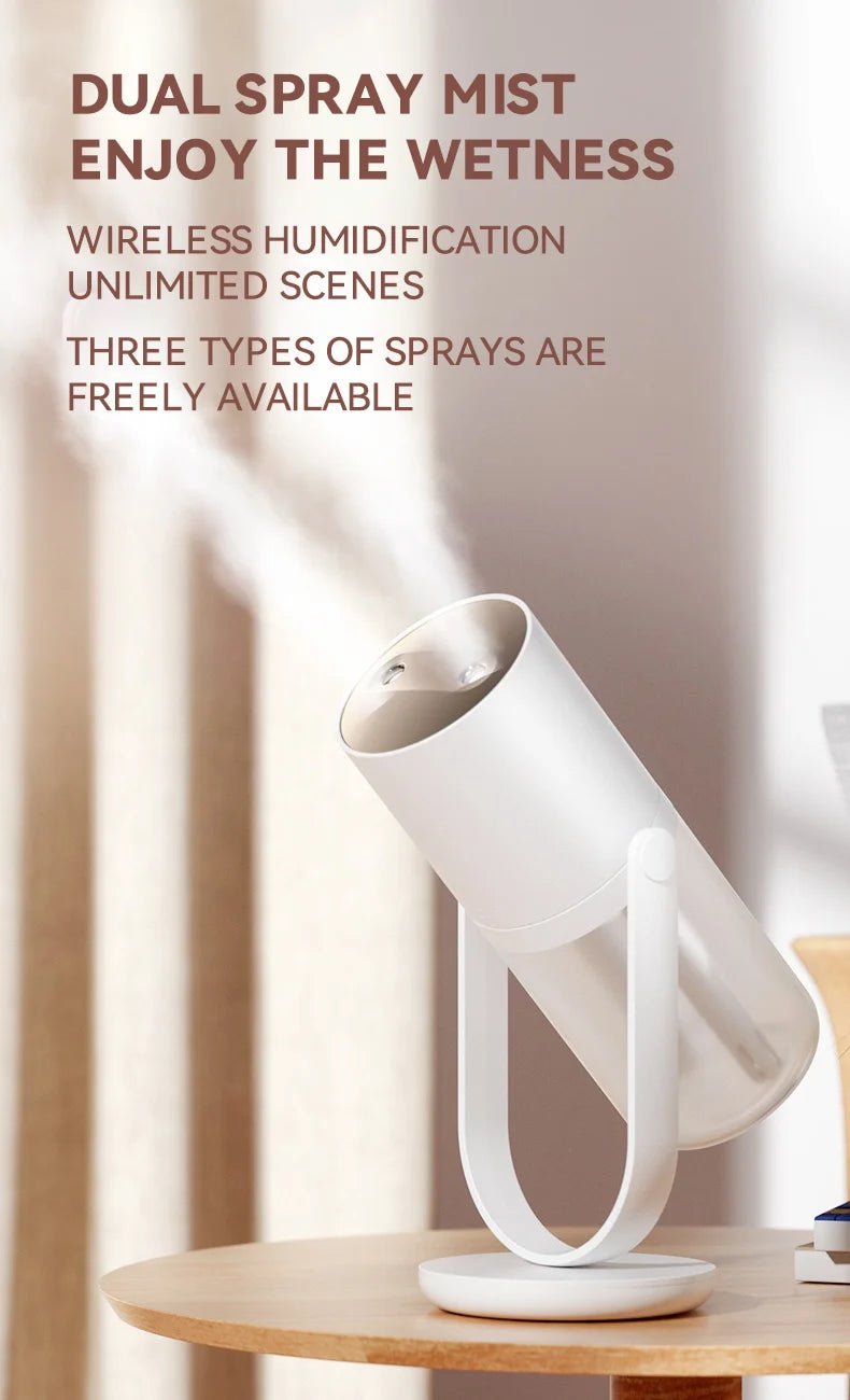 450ml Desktop Humidifier Mini Air Humidifier 360°Rotatable Dual - hole Spray Wireless Rechargeable Nano Atomization - WILKYs