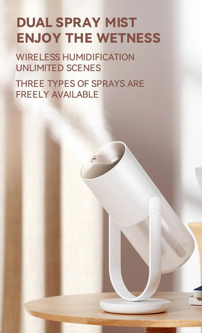 450ml Desktop Humidifier Mini Air Humidifier 360°Rotatable Dual - hole Spray Wireless Rechargeable Nano Atomization - WILKYs