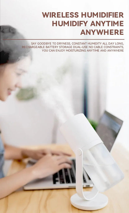 450ml Desktop Humidifier Mini Air Humidifier 360°Rotatable Dual - hole Spray Wireless Rechargeable Nano Atomization - WILKYs