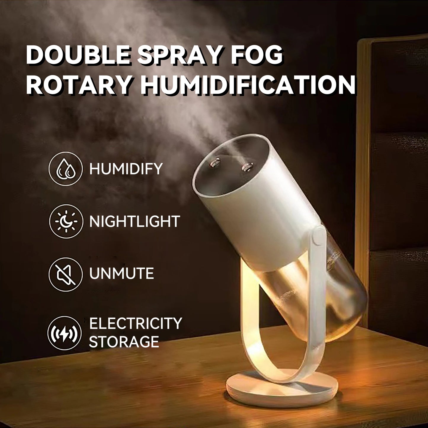 450ml Desktop Humidifier Mini Air Humidifier 360°Rotatable Dual - hole Spray Wireless Rechargeable Nano Atomization - WILKYs