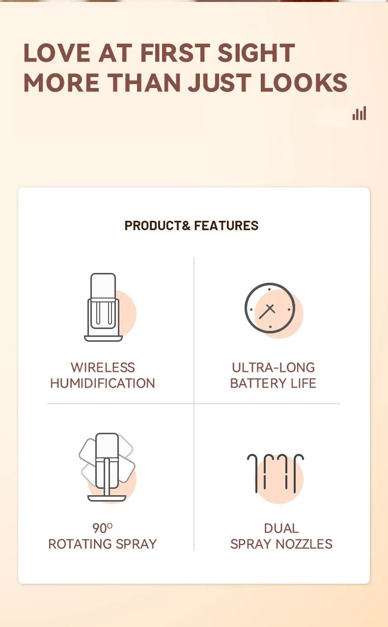 450ml Desktop Humidifier Mini Air Humidifier 360°Rotatable Dual - hole Spray Wireless Rechargeable Nano Atomization - WILKYs