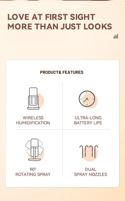 450ml Desktop Humidifier Mini Air Humidifier 360°Rotatable Dual - hole Spray Wireless Rechargeable Nano Atomization - WILKYs