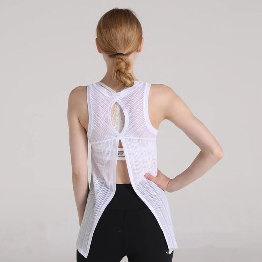 Women's yoga fitness vest, quick-drying, breathable, plain polyester, suitable for running and sports.