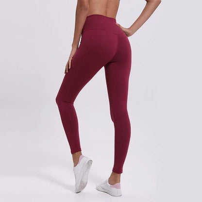 Women's fitness yoga cropped trousers, plain cotton blend, maroon color.