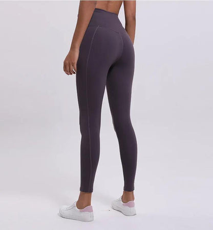 Women's plain cropped fitness yoga trousers in cotton blend fabric.