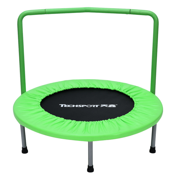 WILKYsTrampolineHousehold Children's Indoor And Outdoor Trampoline
 Product information:
 
 Size: Diameter 91cm
 
 Armrest: Type I armrest, non-adjustable, height 760mm
 
 Material: PVC
 
 Applicable people: general
 
 Color: 6212-