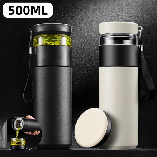 500ml Tea Infuser Vacuum Flask Stainless Steel Insulated Cup with Independent Tea Storage Handle Travel Mug Business Cup Gifts - WILKYs