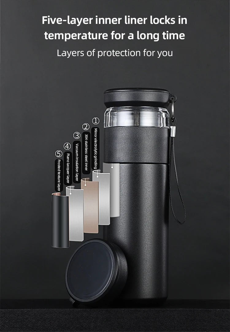 500ml Tea Infuser Vacuum Flask Stainless Steel Insulated Cup with Independent Tea Storage Handle Travel Mug Business Cup Gifts - WILKYs
