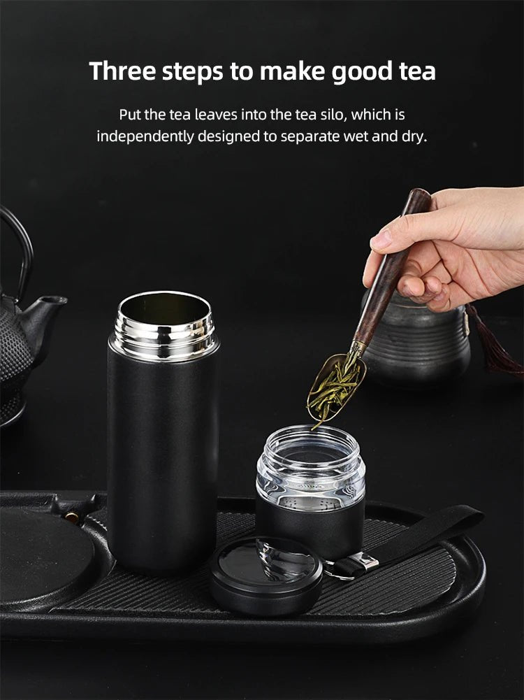 500ml Tea Infuser Vacuum Flask Stainless Steel Insulated Cup with Independent Tea Storage Handle Travel Mug Business Cup Gifts - WILKYs