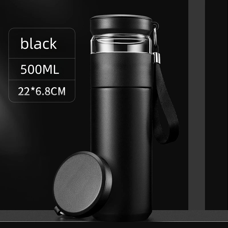 500ml Tea Infuser Vacuum Flask Stainless Steel Insulated Cup with Independent Tea Storage Handle Travel Mug Business Cup Gifts - WILKYs