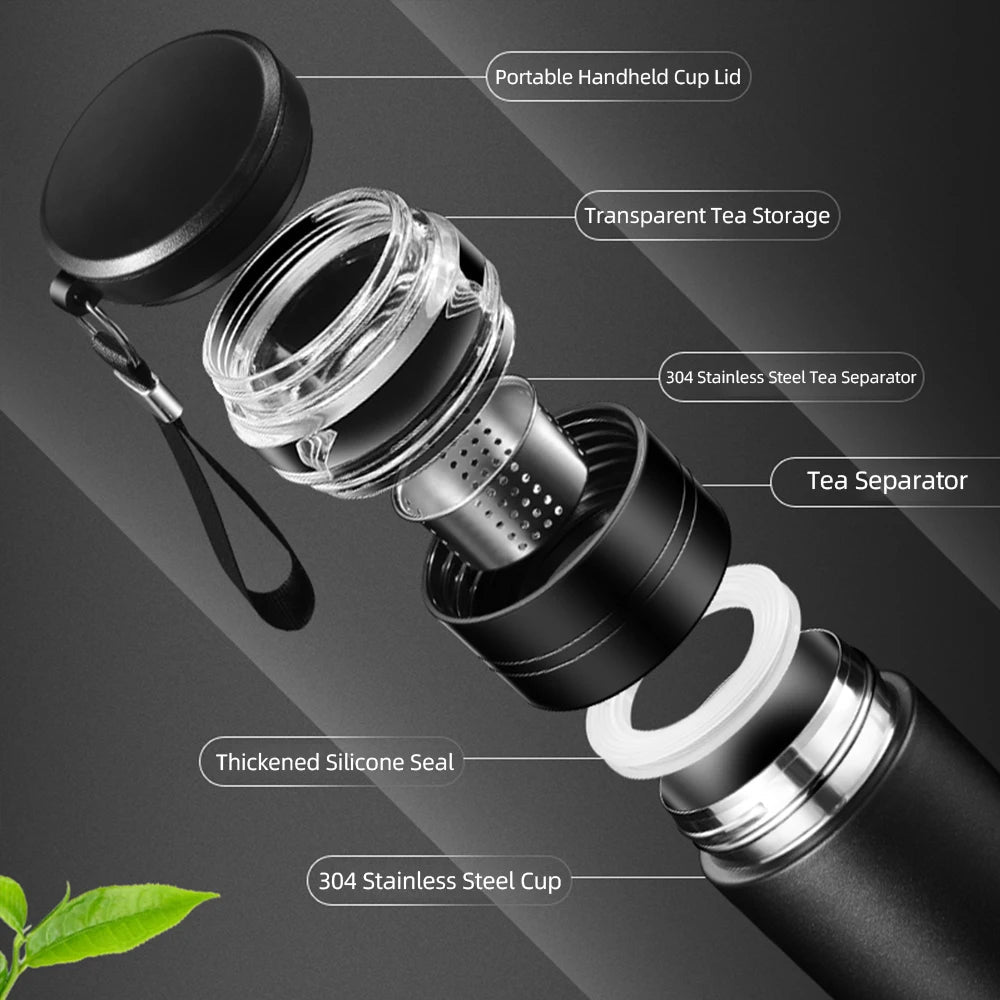 500ml Tea Infuser Vacuum Flask Stainless Steel Insulated Cup with Independent Tea Storage Handle Travel Mug Business Cup Gifts - WILKYs