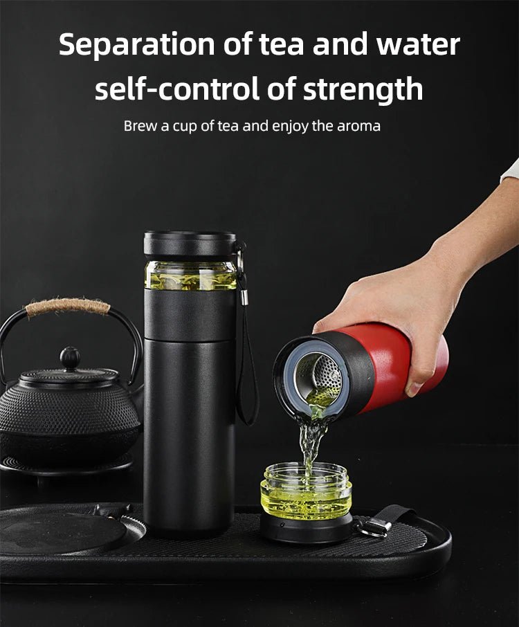 500ml Tea Infuser Vacuum Flask Stainless Steel Insulated Cup with Independent Tea Storage Handle Travel Mug Business Cup Gifts - WILKYs