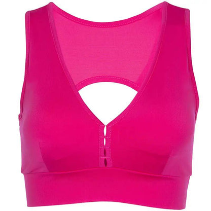 Pink cotton Yoga Hollow Fitness Vest with a scoop neck design, ideal for workouts.