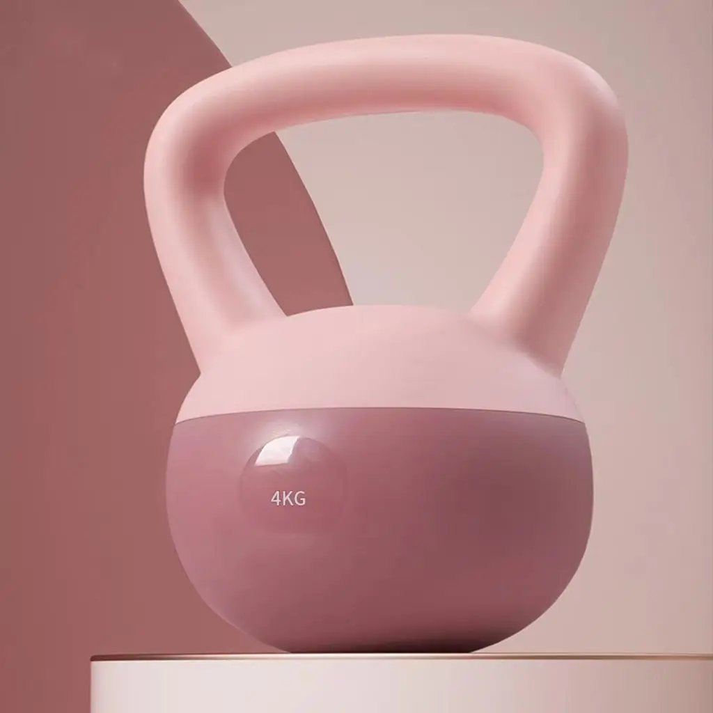 Pink fitness home kettlebell for women, 4KG, PVC material.