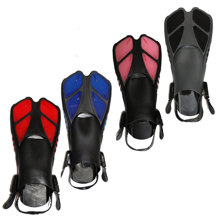 WILKYs0Diving training fins
 Material Silicone
 
 Color blue, black, red, pink
 
 Size S/M, L/XL
 
 Material: PP + TPR
 
 Comfortable foot pockets: Soft and comfortable foot pockets made of TP