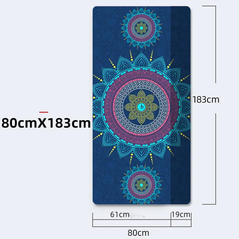 Yoga mat with geometric pattern, TPE and suede material, 183x80cm, 6mm thick, for beginner fitness.