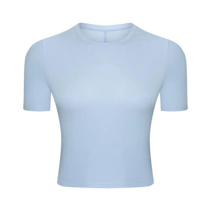 WILKYs0Elastic Breathable Fitness Yoga Wear
 Product information:
 
 Product category: T-shirt
 
 Function: Super flexible
 
 Fabric: Nylon
 
 Color: White, salt water blue, green gray, coral powder, pearl ye