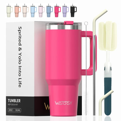591ml Stainless Steel Insulated Cup 20oz Tumbler with Handle and Straw Keep Cold and Hot Thermal Mug Portable Car Travel Mug - WILKYs