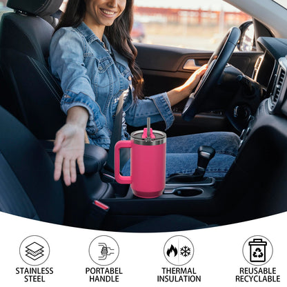 591ml Stainless Steel Insulated Cup 20oz Tumbler with Handle and Straw Keep Cold and Hot Thermal Mug Portable Car Travel Mug - WILKYs