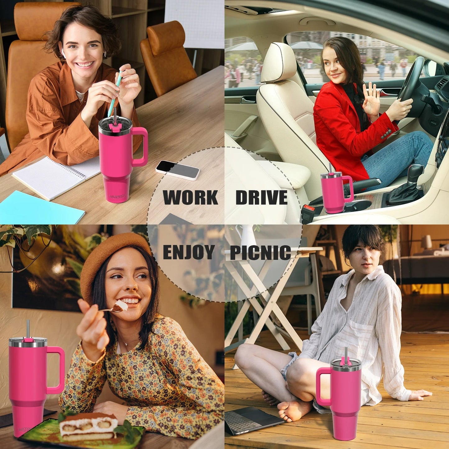 591ml Stainless Steel Insulated Cup 20oz Tumbler with Handle and Straw Keep Cold and Hot Thermal Mug Portable Car Travel Mug - WILKYs