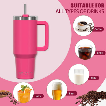 591ml Stainless Steel Insulated Cup 20oz Tumbler with Handle and Straw Keep Cold and Hot Thermal Mug Portable Car Travel Mug - WILKYs