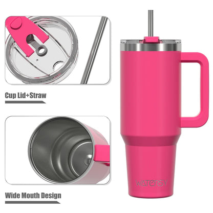 591ml Stainless Steel Insulated Cup 20oz Tumbler with Handle and Straw Keep Cold and Hot Thermal Mug Portable Car Travel Mug - WILKYs