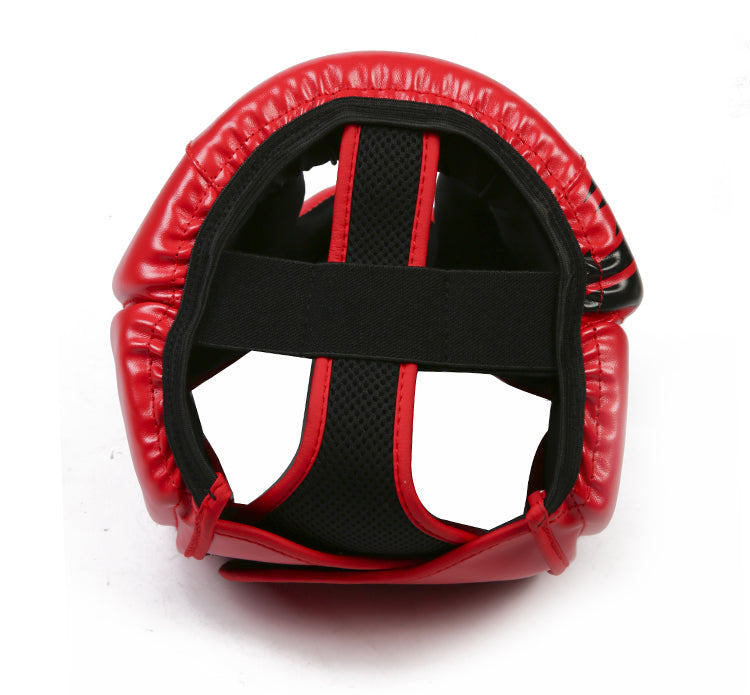 WILKYs0Sanda Fighting Helmet
 Name: Sanda head guard
 
 Material: high-grade leather, cotton flannel
 
 color: red
 
 Specification: free size
 
 Features:
 
 Imported environmentally friendly 