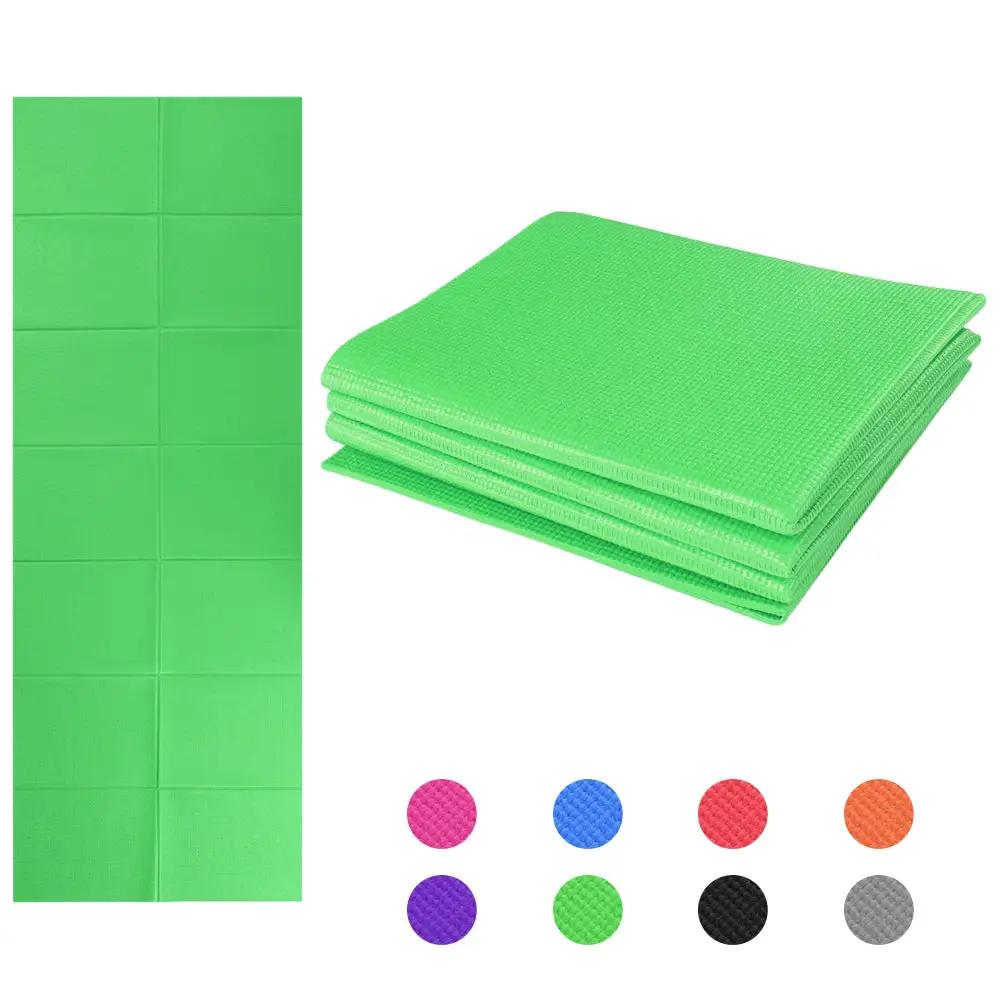 Non-slip 3-fold yoga mat in green with color options for gymnastics and fitness.