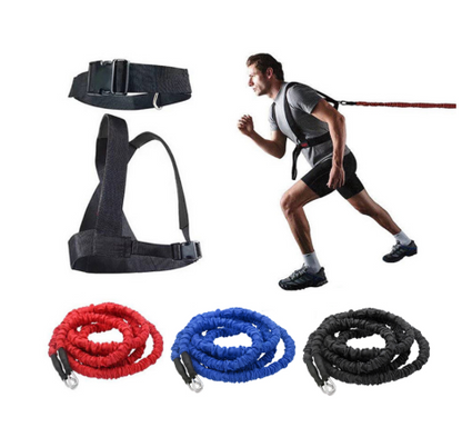 WILKYs0Double resistance band pull pull rope stretch track and field track an
 NAME: Double Explosive Force Trainer
 
 COLOR: Red / Black
 
 MATERIAL: Belt in PP / TUBE rubber / hook
 
 LENGTH: 5 M / 2 M
 
 RUPTURE FORCE: 50LB
 
 


 Packing 