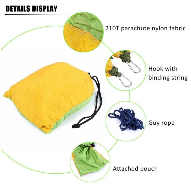 WILKYsHammockBackpacking Hammock - Portable Nylon Parachute Outdoor Double Hammock
Overview - Made of 210T parachute nylon fabric, portable and durable - Weight capacity is within 150kg, suitable for one person - Easy to be cleaned and dry quickly