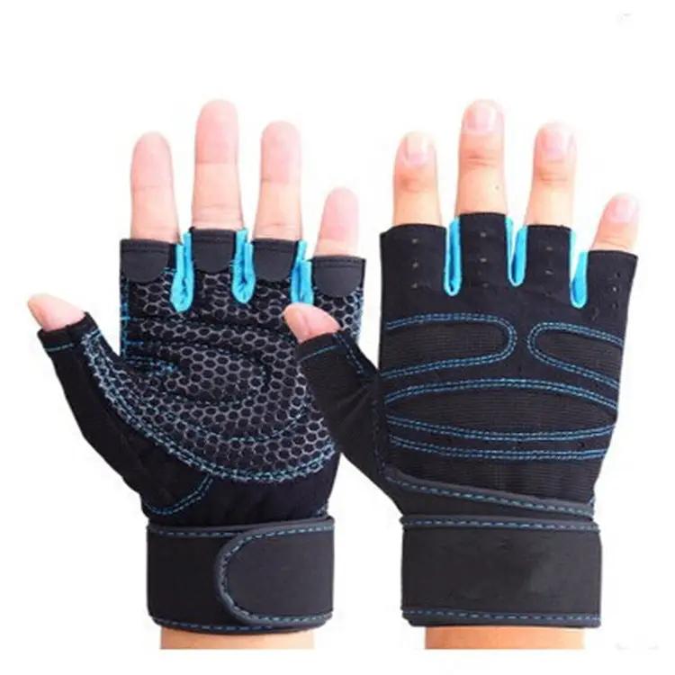 Sports fitness microfiber gloves for mountaineering and cycling, black and blue design.