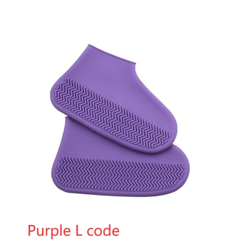 Purple silicone rain boots with slip-resistant soles for men and women, easy to carry for hiking.