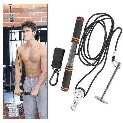WILKYs0Fitness Arm Muscle Blaster Trainer Biceps Triceps Pull Rope Wrist Roll
 Overview:


 


 The bar is made of steel with EVA foam hand grips.
 
 Nylon cord is securely attached to weight plate holder and hand bar.
 
 Builds forearm stren