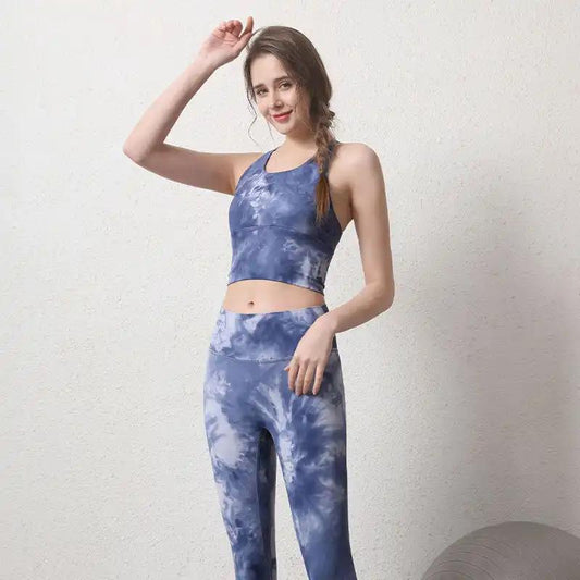 WILKYs0Sports Training Fitness Yoga Wear
 Product information:
 
 Functions: quick drying, breathable, moisture absorption and sweat removal
 
 Pant length: cropped pants
 
 Fabric: nylon
 
 Color: Tie-dye